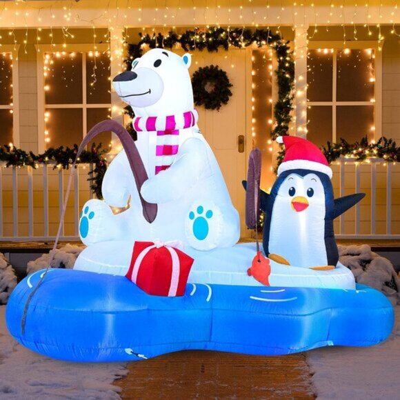 🆕6 FT Long Christmas Inflatable Happy Bear Fishing Penguin Outdoor Decoration - Picture 11 of 11